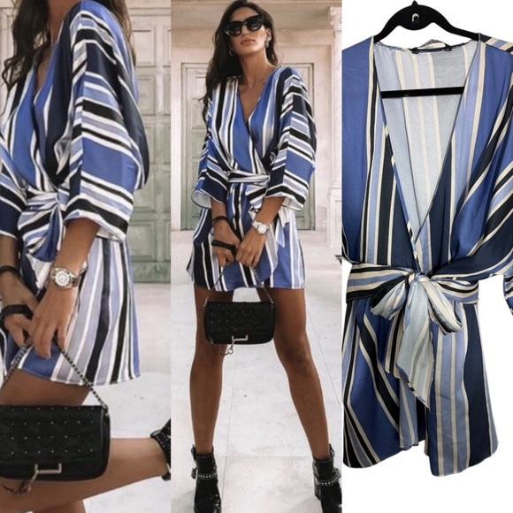 Zara Blue and White Striped Jumpsuit - Picture 1 of 8